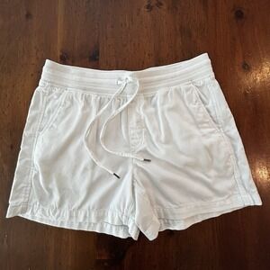 Orvis Women's White Twill SHORTS Large Pull On Casual 4.5" Drawstring Coastal